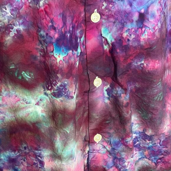 handmade tie dyed men's short sleeve camp shirt purple blue maroon star sunburst - Picture 6 of 9